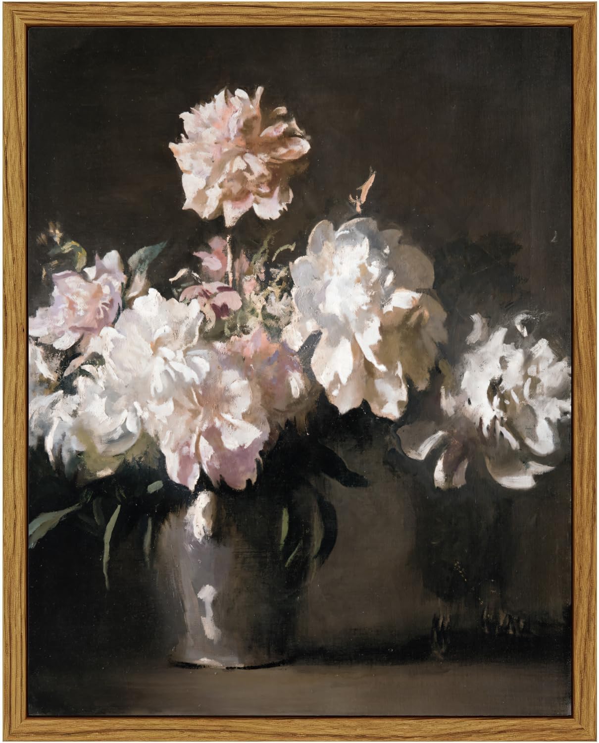 NIKICEE Framed Canvas Wall Art, Vintage Flower Pictures, Retro Wall Art Valentines Day Gifts, Desk Shelf Decor, Floral Paintings For Bedroom Office