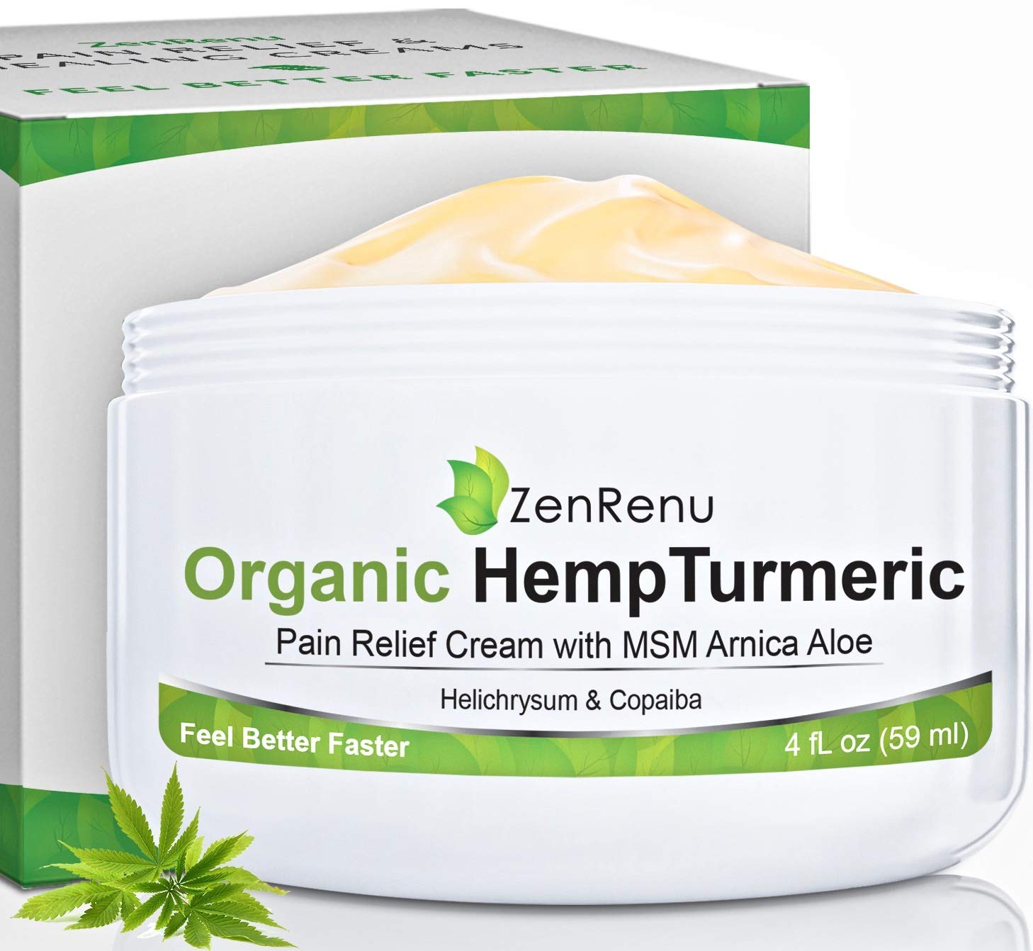 Organic Hemp Pain Relief Cream Large (4 oz) Value Size by ZenRenu - MSM Turmeric Arnica - Made in USA Premium Hemp Extract & Hemp Oil for Pain Relief