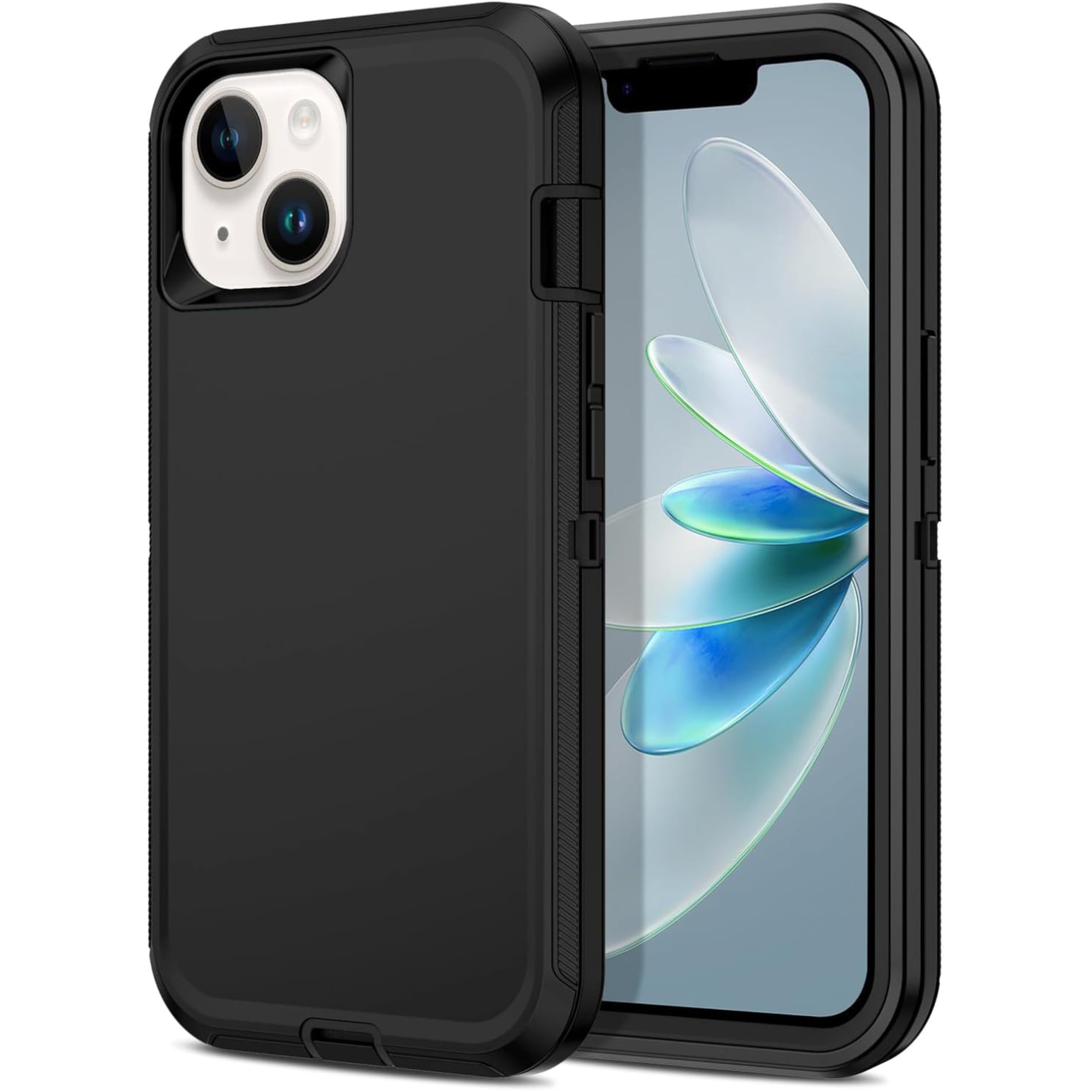 Apple iPhone 13 / iPhone 14 / iPhone 15 / iPhone 16e / iPhone 17e Case (6.1") Rugged Case Heavy Duty Shockproof Dust/Drop Proof 3 in 1 Full Body Cover (Black, iPhone 13/iPhone 14/iPhone 15/iPhone 16e)
