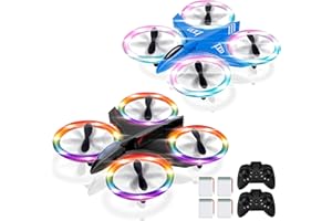 AMILINE Drones for Kids 2 Pack with Dazzle Colorful LED Lights, Mini Drone for Kids 2 Batteries Remote Control Headless Mode,3D Flip,Altitude Hold, Three Speeds, Flying Toys for Boys Girls Gifts, Black/Blue