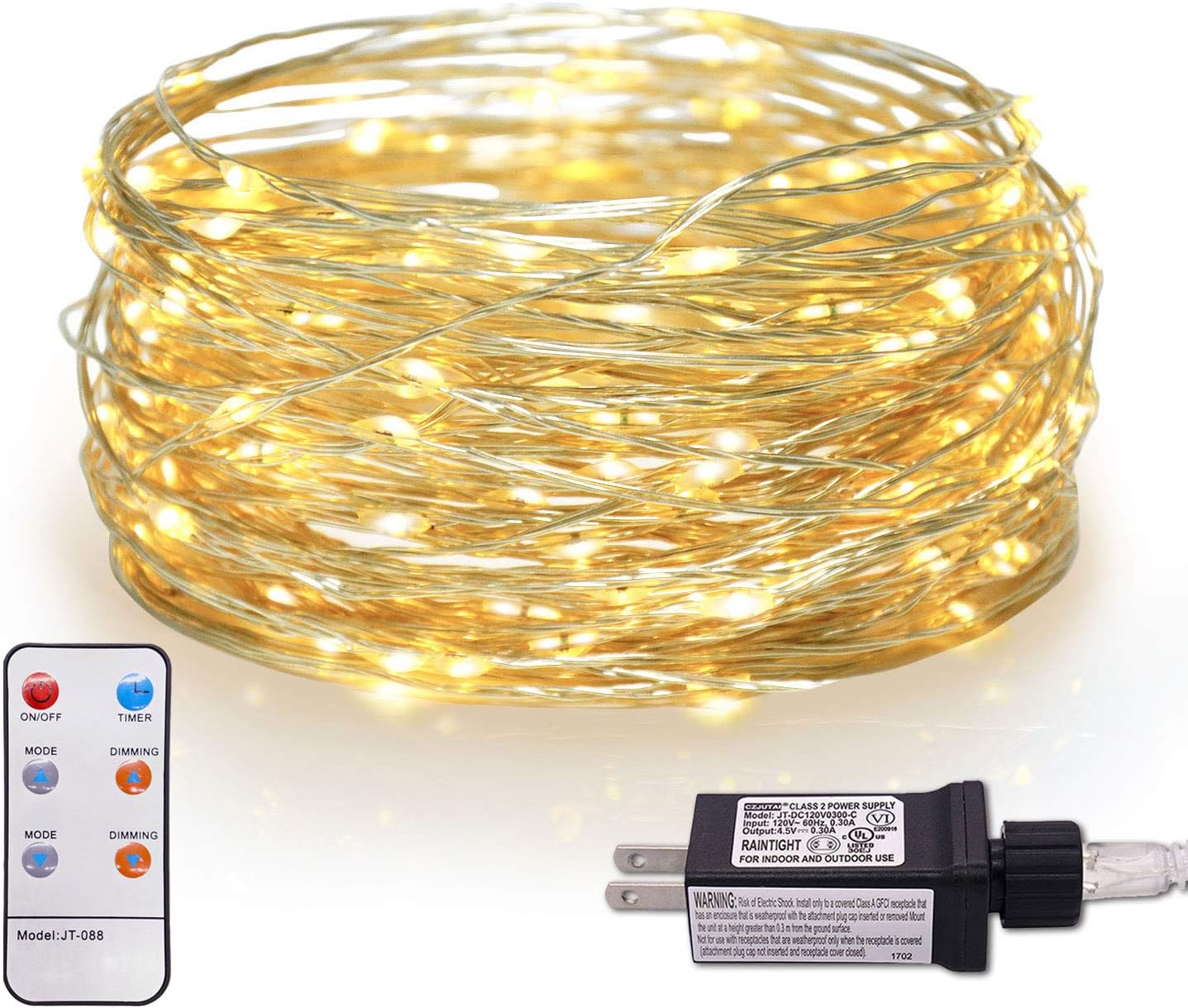 Jiamao 8 Modes Fairy String Light，200 LED 65.6ft Copper Wire Lights Plug in with Remote，Waterproof Christmas Light for Outdoor Indoor，Bedroom, Patio, Wedding, Party, Warm White (200LED with Remote)