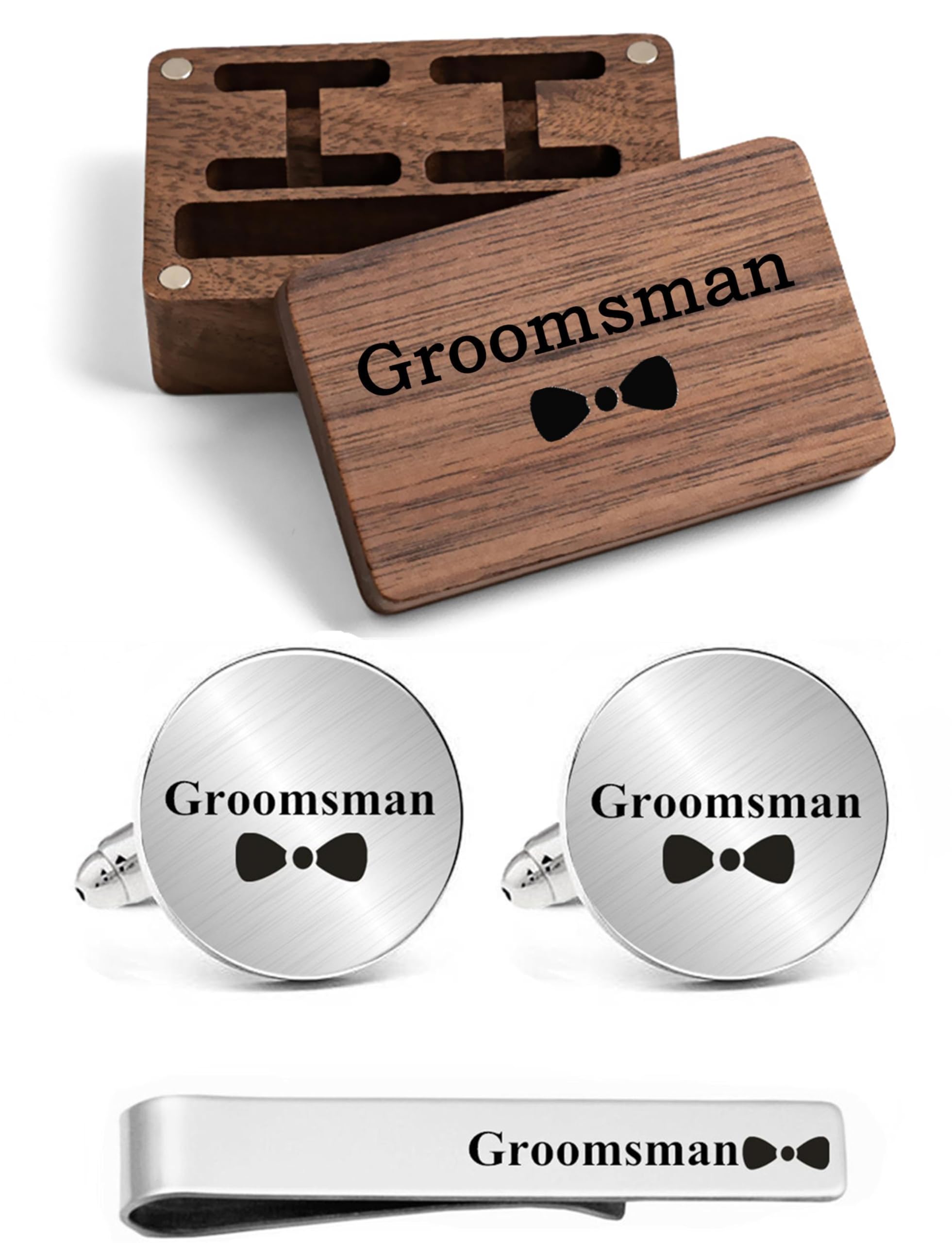 Kooer Custom Personalized Cufflinks & Tie Clip Set Wedding Jewelry Cufflinks Engraved Gifts For Men, Medium 0.74 inches, silver-and-stainless-steel, stainless steel