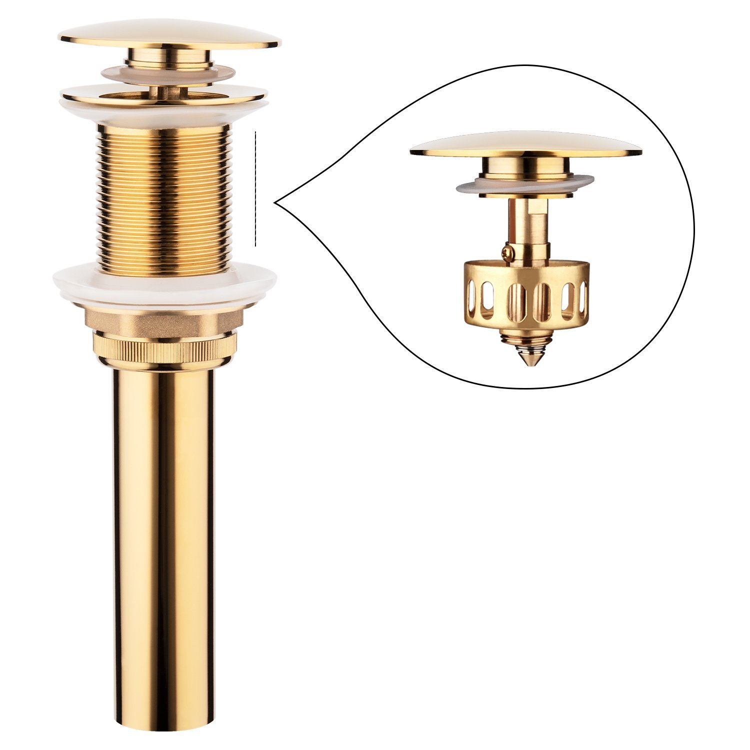 1 3 4 Bathroom Vessel Sink Drain Pop Up Drain With Overflow Brass Sink Drain With Anti Clog Strainer Vanity Sink Pop Up Drain With Push Button Stopper And Basket Hair Catcher Gold