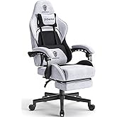 Dowinx Gaming Chair Fabric with Pocket Spring Cushion, Massage Game Chair Cloth with Headrest, Ergonomic Computer Chair with Footrest 290LBS, Black and Grey