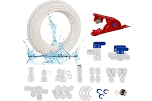 1PLUSSELECT Fridge Water Line, 1/4" OD 49.2Ft Ice Maker Water Line Kit with 24PCS Various Valve and Installation Accessories, Reverse Osmosis Refrigerator Kit for Quick Installation