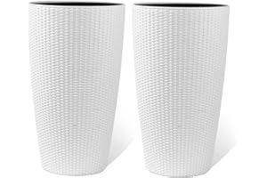 Xinthail 17.7-Inch Tall Planter Set (2-Pack), Large Plant Pots for Indoor & Outdoor Use with Inner Bucket, White Woven-Tapere