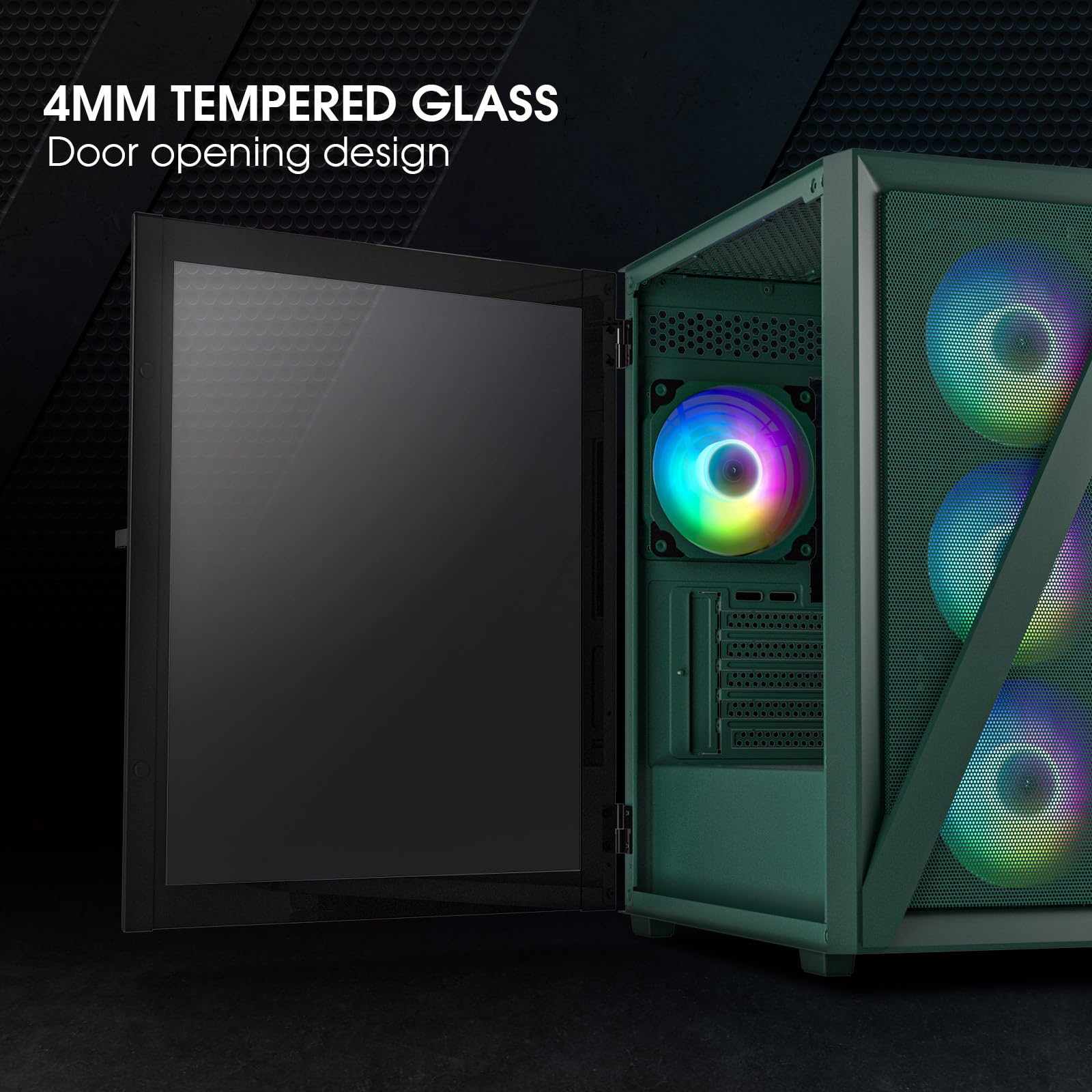 Vetroo M05 Micro ATX Computer PC Case with Door Open Tempered Glass Side Panel & Mesh Front Panel, Pre-Installed 120mm ARGB Fan in Rear, Support 240mm Radiator, Type-C Port - Army Green