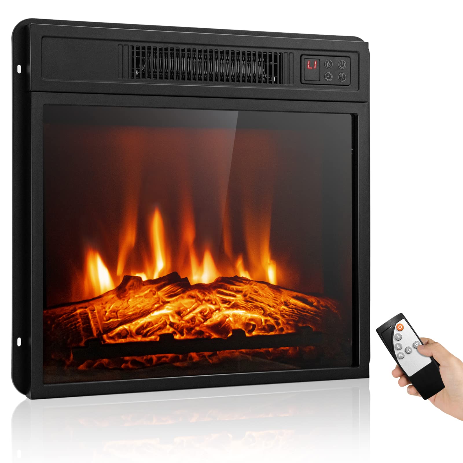 Photo 1 of ORALNER 18" Electric Fireplace Insert, Recessed Fireplace Heater w/ 3 LED Flame Effects, Remote Control & 6H Timer, Indoor Fireplace Insert for TV Stand, 1400W, Black (18 INCHES)