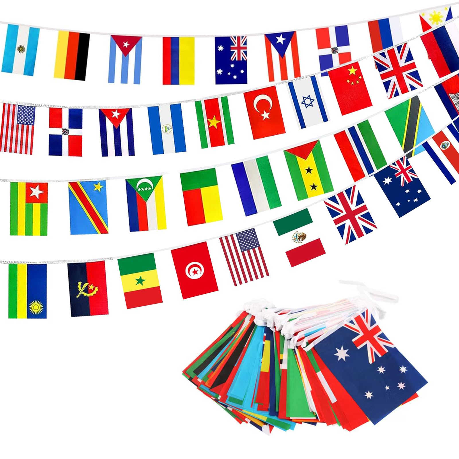 Photo 1 of 100 Country Flags of The World, 82 ft International String Flag Bunting Banner, Pennant Banner Flags for World Cup, Sports Events, Grand Opening, School, Classroom Party Decorations
