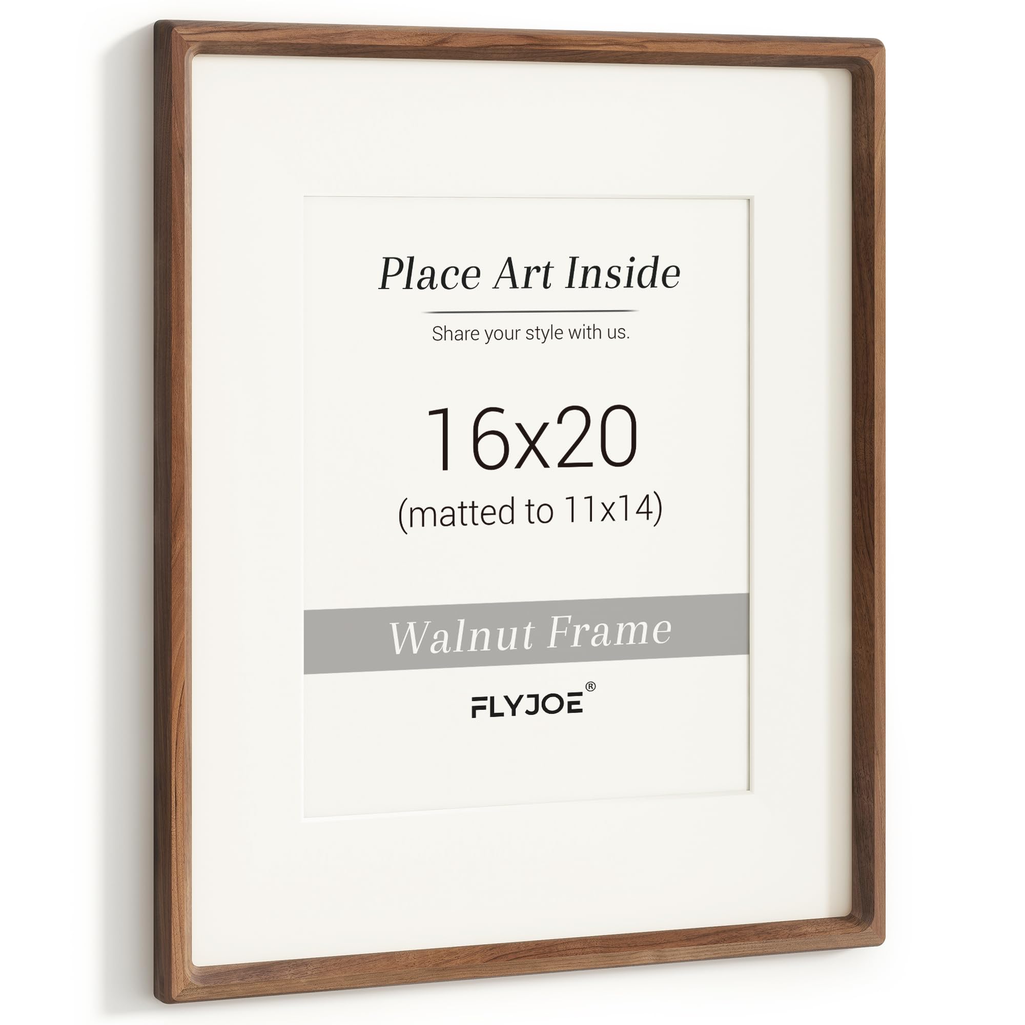 Photo 1 of 16 x 20 Picture Frame, USA-Sourced Natural Walnut Wood Photo Frame with Tempered Glass, Handcrafted Rounded Corner 16x20 Wooden Frame Matted to 11x14 Photos, Horizontal or Vertical Wall Mounting