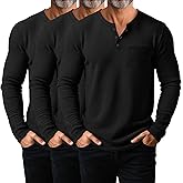 August Alley 3 Pack Men's Waffle Henley Long Sleeve Thermal Shirts, Lightweight Casual Undershirts Pullover Tops with Pockets