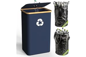 Pakusane Recycling Bin for Kitchen Indoor Home, Large 100L/ 26 Gallon Recycle Bin with Lid Removeable Reusable Inner Bag Bottle Can Glass Waste Plastice Stickers (Blue, 26 Gallon)