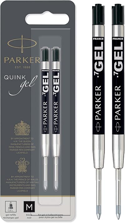 Parker Gel Pen Refills Medium 0.7mm Black QUINK Ink 2 Count