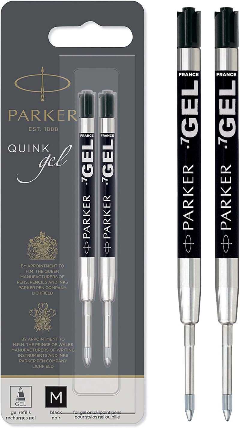 Parker Gel Pen Refills Medium 0.7mm Black QUINK Ink 2 Count