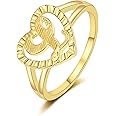 RLMOON Gold Initial Ring for Women Vintage Initial Heart Love Ring Non Tarnish 14K Gold Plated Personalized Carved Letter Statement Stacking Ring Size 6-10 Jewelry Gifts