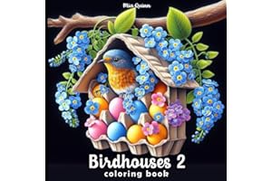 Birdhouses 2 Coloring Book: 50 Unique Birdhouse Shapes (Teapots, Lighthouses & More!) to Color on Striking Black Pages for Re