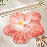 Ankah Plants Collection Bath Mat, Unique Natural Plant and Flower Shapes Design Bathroom Rug, Ultra Soft Microfibre, Medium-Pile, Durable, Non-Slip, Quick Dry, Machine Wash, 23.6"x 27.6", Hibiscus
