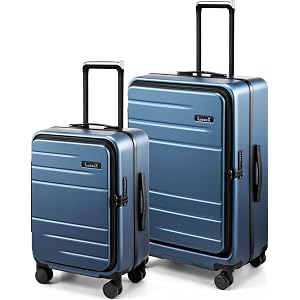 LUGGEX Top Opening Trunk Suitcase Set, Aluminum Frame, Blue, 20" + 26" | Luggage Sets, 20" Carry On Suitcase and 26" Checked