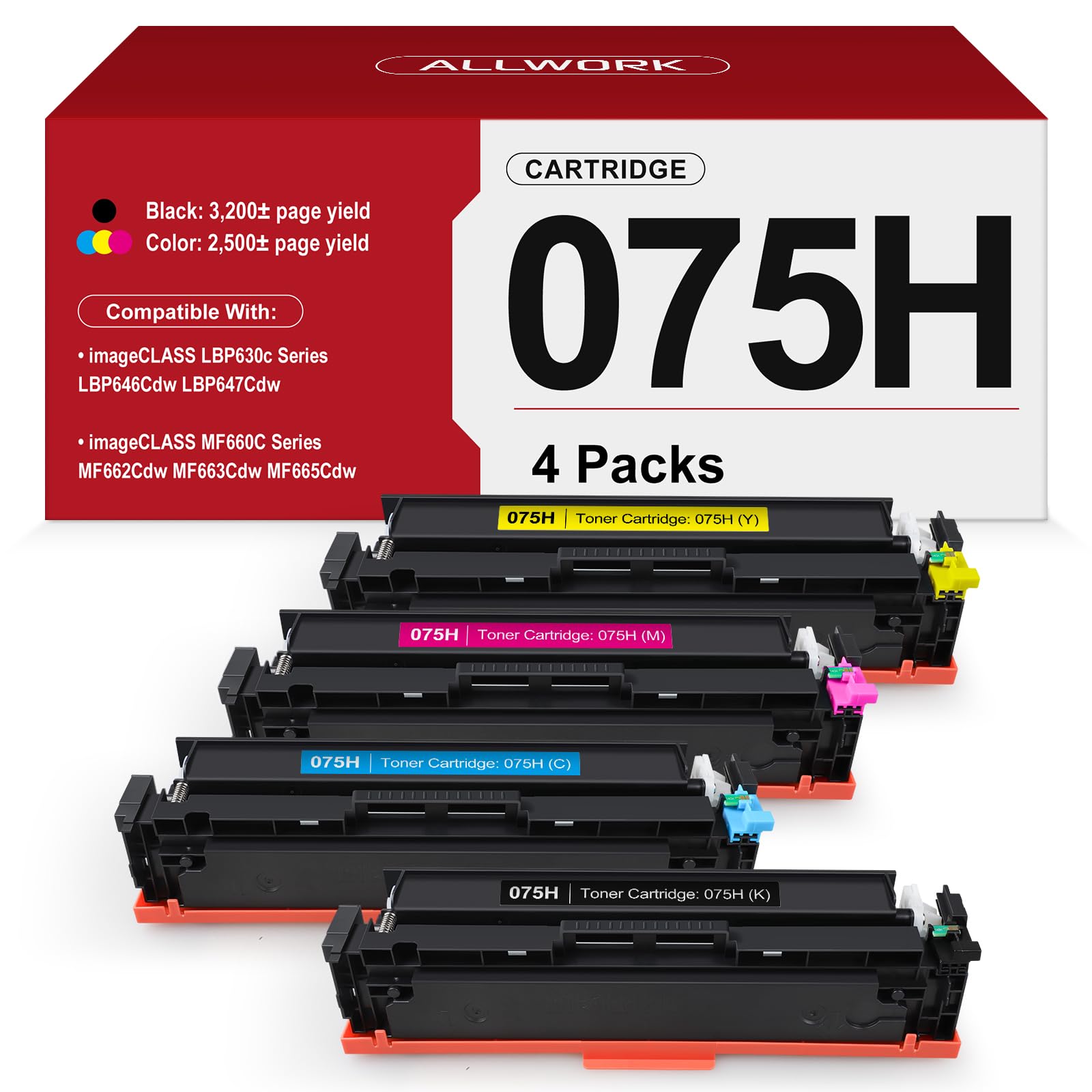 Photo 1 of 075H High Yield Toner Cartridge Compatible Replacement for Canon 075H 075 High Capacity Works for Canon Color imageCLASS MF662Cdw MF663Cdw MF665Cdw LBP646Cdw LBP647Cdw LBP640 MF660 Printer Ink 4-Pack