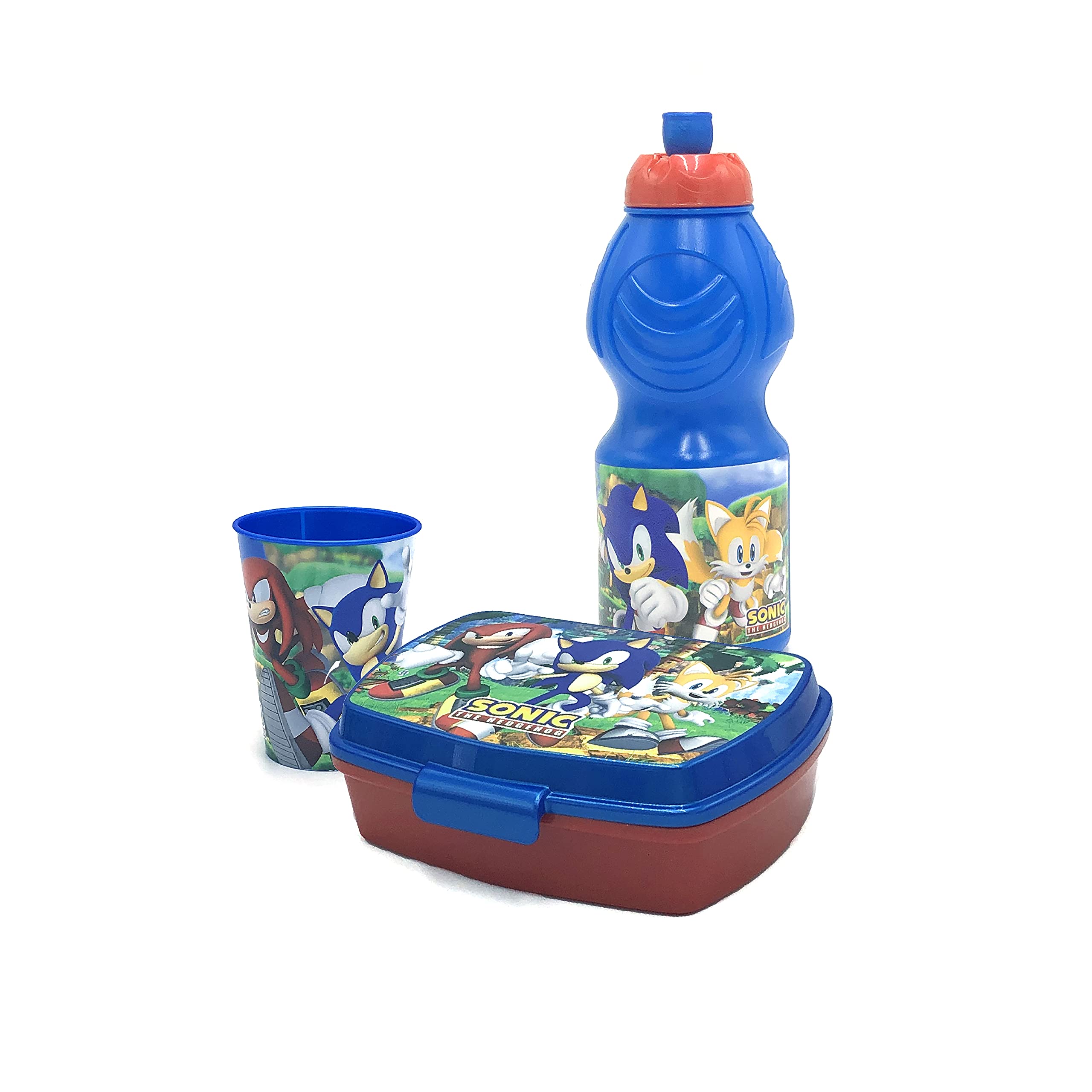 ICE TOYS Plastic Lunch Box Snack Set 400ml Bottle 1 Cup 1 Container (Sonic)