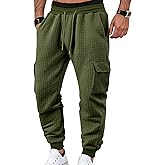 TAFLE Mens Sweatpants Waffle Knit Pants Elastic Waist Drawstring Jogger Sweatpants with Pockets