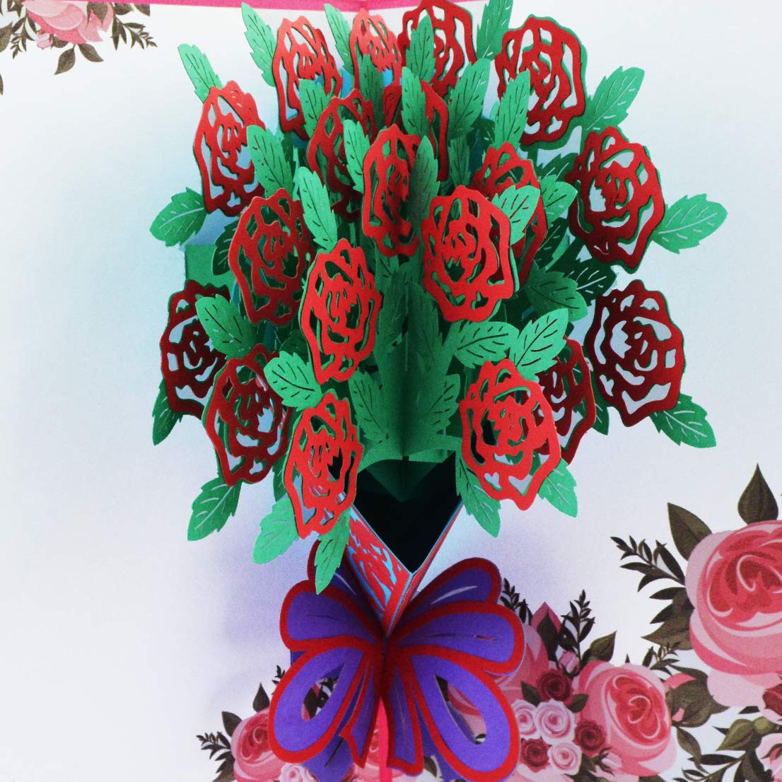 Tongcloud Pop Up 3D Card,3D Greeting Cards,Mother’s Day Cards,Red Rose Bouquet Pop Up Cards with Envelope Sticker for Birthday, Wedding, Thank You