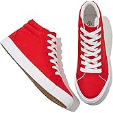 XRH Women Black Canvas High Tops Sneaker for Walking,White Non Slip Hi Top Lace up Shoes,Casual Fashion Mid Top Sneaker(Comfortable,Breathable,Trendy)