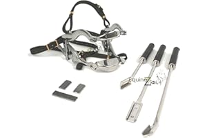 EQUINEZ TOOLS Equine Dental Kit 4000 Series–Horse Mouth Speculum Padded Leather Straps + 3 Floats with Blades–Stainless Steel Veterinary Instruments for Horse Teeth Floating,Equine Oral Care Tools Set