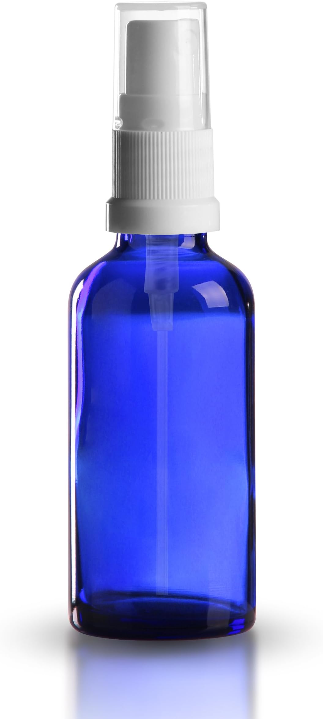 Blue Glass Bottles 10 x 50 ml Cobalt Blue / spray bottle with spray pump DIN 18 / White with transparent protective CAP ***Apothekenqualität Manufactured in accordance with the European Pharmacopoeia ***