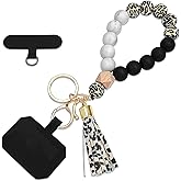 Nalefow Phone Lanyard Silicone Beaded Phone Wrist Strap Cute Elastic Cell Phone Wristlet Chain Bracelet with 2 Tether Tab