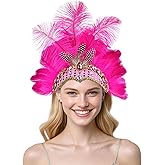 MAOFENG Women's Carnival Feather Headpieces Sequin Headdress for Wedding Masquerade Party Cosplay Feather Headbands