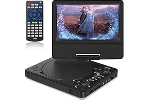 HOPYOP 9.5" Portable DVD Player for Kids and Car, 7.5" Swivel Screen with 4-6 Hours Built-in Battery, Car DVD Player with Dual Speakers, Support Sync Screen to TV, USB/SD/Multiple Disc Formats