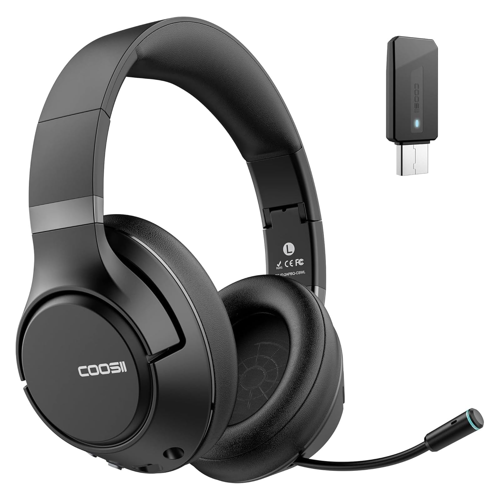 Photo 1 of COOSII H300 Wireless Headphones with Microphone, Over Ear Bluetooth Headsets with USB Dongle & Mute, Environmental Noise Cancelling Retractable Mic for Work Office Call Center Laptop Computer (Black)