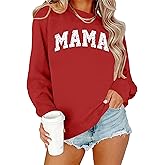 PICKID Mama Sweatshirt Women Valentines Shirt Red Hearts In Mama Graphic Sweater Mother Gift Pullover Tops