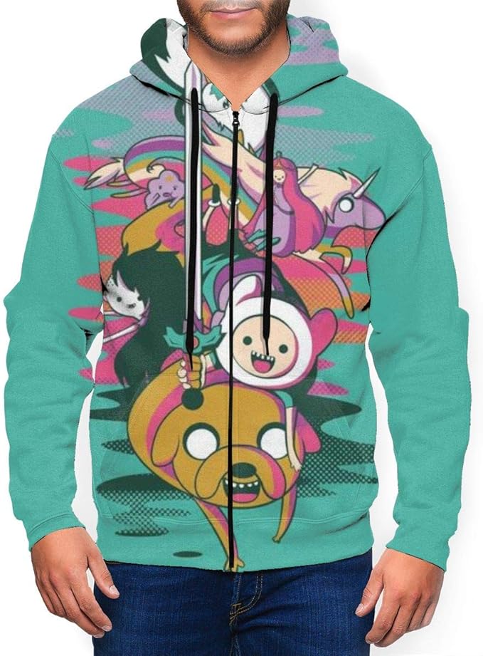 Adventure Time Finn Jak Herren Zip Hoodies Langarm Sweatshirt, 3D Druck