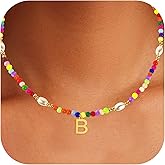 Beaded Initial Necklaces with Pearl - Trendy Gold Plated Choker Necklace for Girls Women Teen Preteen, Personalized Letter Jewelry Holiday/Birthday Gifts for Kids