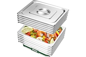 BAKPOCO Hotel Pan 1/2 Half Size - Steam Pan with Lid 2.5" Deep 6 Packs Stainless Steel Commercial Food Pan Anti Jam Buffet Pan