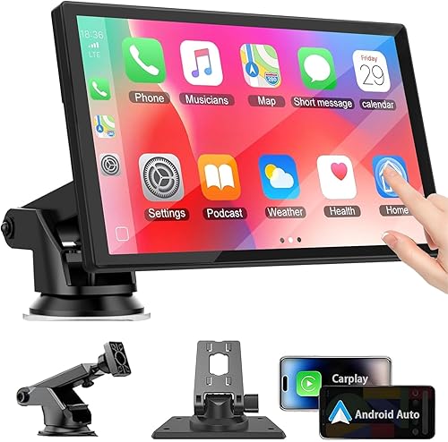 Qulokar 7 Inch Portable Touch Screen Car Stereo with Wireless Carplay & Android Auto,Mirror Link,Bluetooth,AUX,FM,Siri,Voice Control for All Vehicles Q7