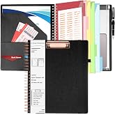 HAUTOCO Leather Clipboard Folio, Spiral Organizer with Notepad &amp; Storage | 8.5 x 11" Letter Size, 5 Folders with 10 Pockets, Zipper Pouch, Pen Loop &amp; 39 Stickers for Meetings and Projects, Black