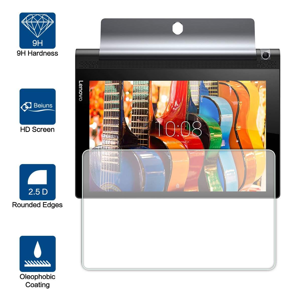 Beiuns Vidrio Templado Protector de Pantalla para Lenovo Yoga Tablet 3-10 (10.1 Pulgadas)