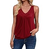 Zeagoo Womens Tank Tops Loose Fit V Neck Ruched Sleeveless Tops Casual Basic Banded Shirts S-XXL