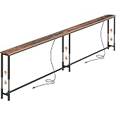 Huuger 102.4 Inch Sofa Table with Power Outlets, Skinny Behind Couch Table | Console Table with USB-C Ports, 23.9&rsquo;&rsquo;-34.4&rsquo;&rsquo; Height Adjustable Range, Sofa Tables Narrow Long for Small Spaces, Rustic Brown