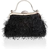 SlHiEke Tassel Women's Evening Handbag Cocktail Prom Formal Clutch Purse Feather Elegant Shoulder Bag for Wedding Banquet