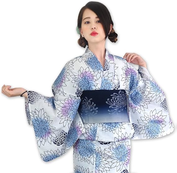 Amazon 浴衣 レディース 女性浴衣 単品 浴衣単品 ゆかた ユカタ 大人 大人浴衣 白地 シンプル 菊 花柄 おしゃれ 紫 黒 きく F ブルーミスト筋彫り菊 浴衣 通販