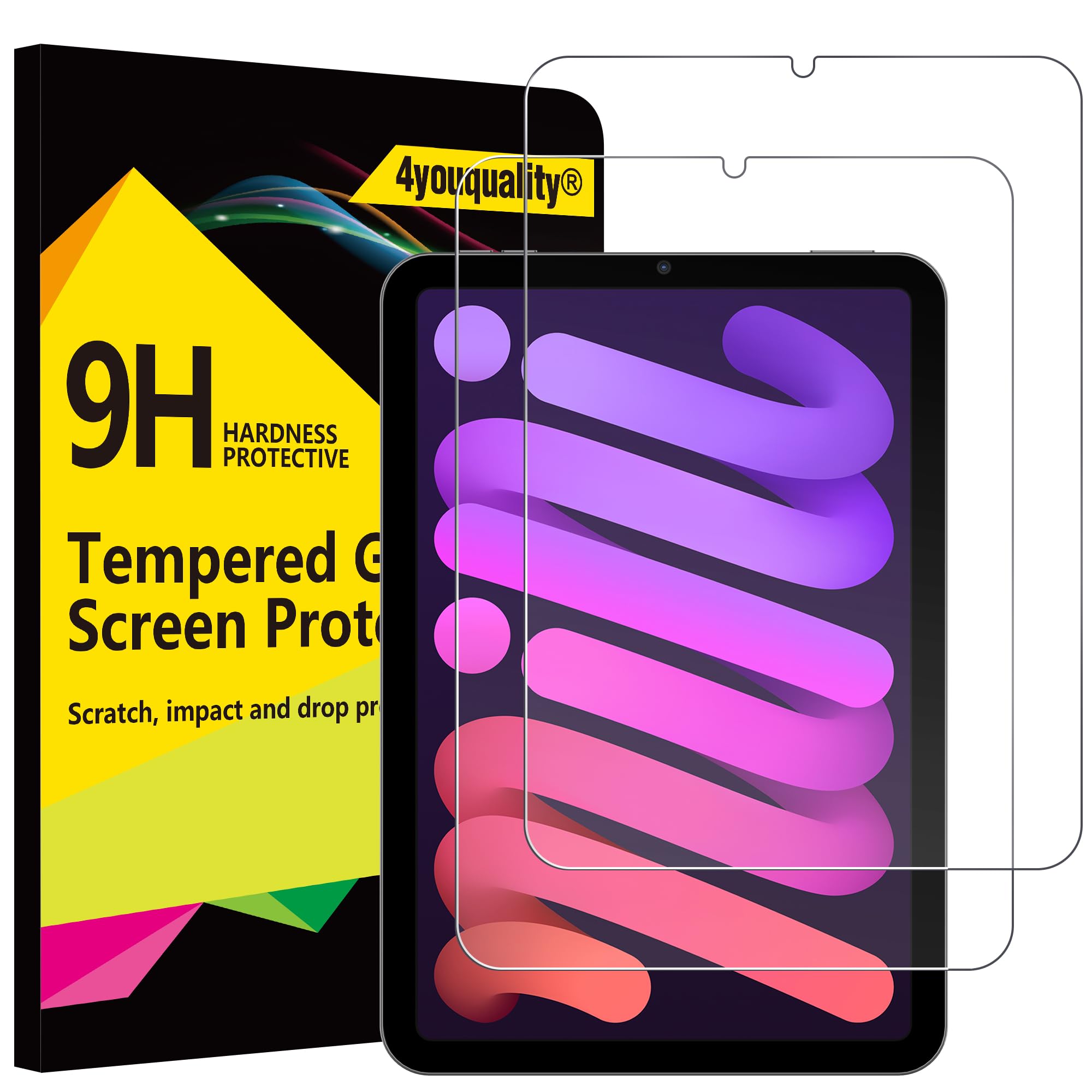 4youquality [2-Pack Screen Protector for iPad Mini (A17 Pro, 7th Generation, 2024) & iPad Mini 6 (6th Generation, 2021), 8.3-Inch, Tempered Glass Film, Anti-Scratch, Impact-Resistant