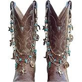 ARATLENCH Western Boot Charms with Turquoise Beads -Boho Vintage Gold Silver Festival Concert Cowgirl Rodeo Boot Chain/Bag Charm Jewelry Accessory