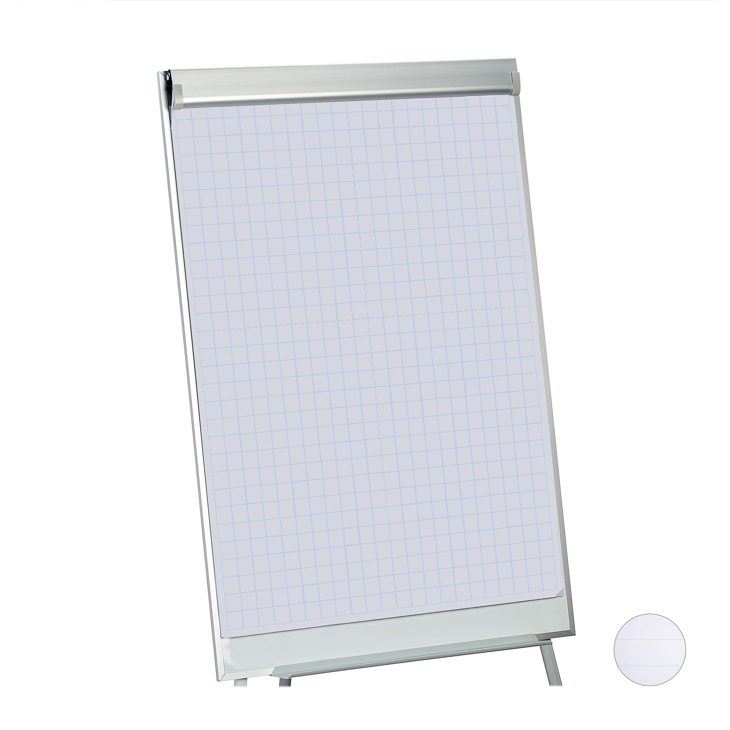 Relaxdays Flipchart Paper, Chequered Presentation Paper, Pad of 50 Sheets, 60 g/m², 6 Perforations, 57.5 x 81 cm, White