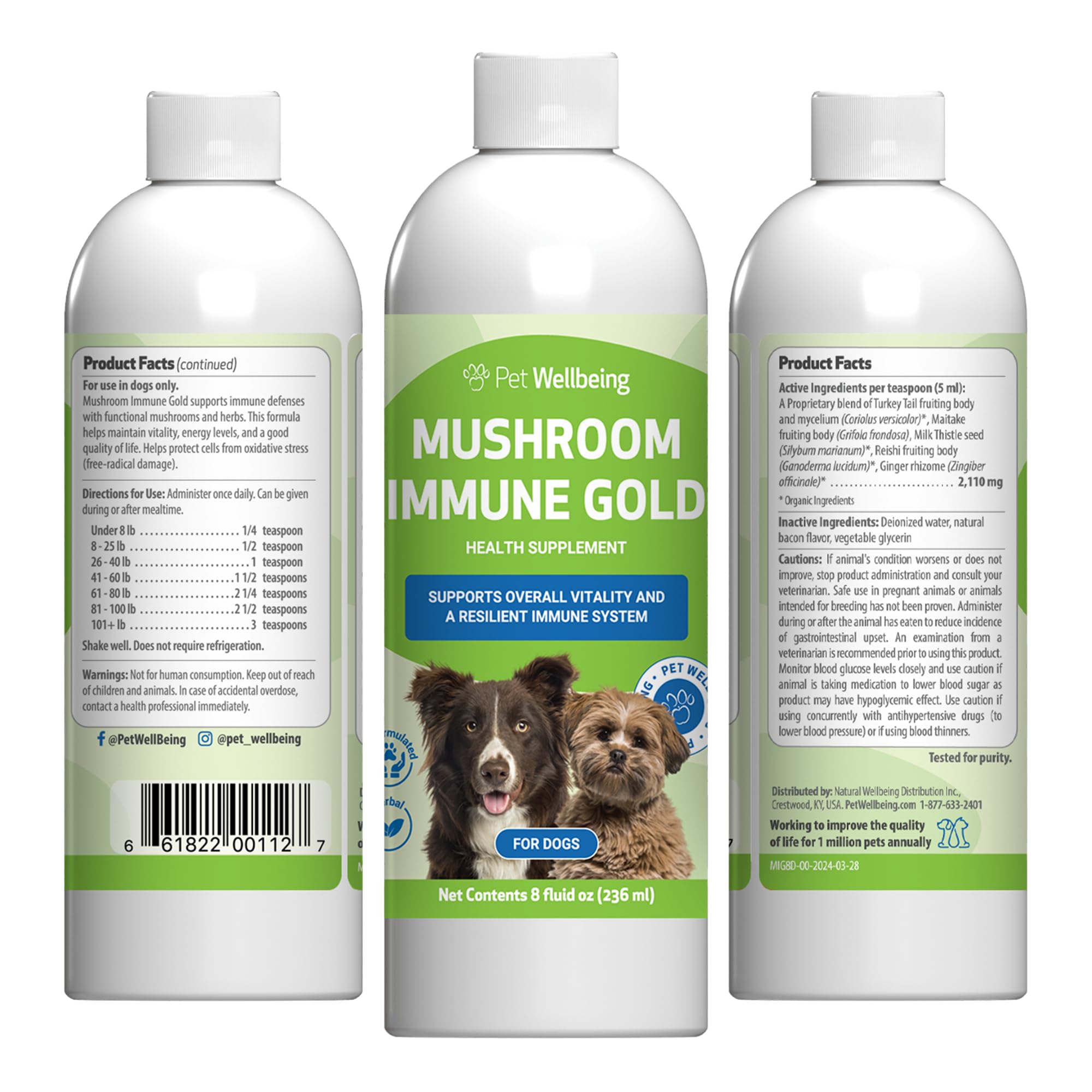 Pet Wellbeing Mushroom Immune Gold for Dogs & Cats - Holistic Immune Support with Reishi, Maitake, Turkey Tail, and Milk Thistle - Veterinarian-Formulated Functional Mushroom Supplement 8 oz (237 ml)
