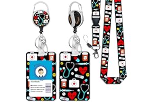 GIANCOMICS ID Badge Holder with Breakaway Lanyard, Retractable Badge Reel Name Tag, Cute Funny Nurse Lanyards for ID Badges Ajustable, Teacher Nurse Work Office Gifts