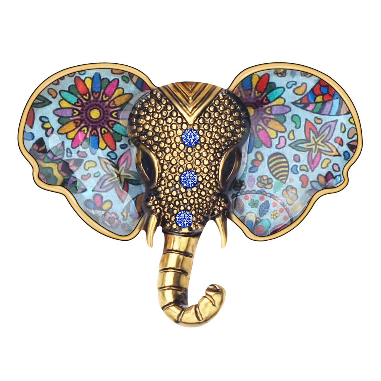 WEVENI Enamel Shiny Vintage Elephant Brooch Rhinestone Pins Jewelry for Women Girls Scarf Dress Accessories Gift (Blue)